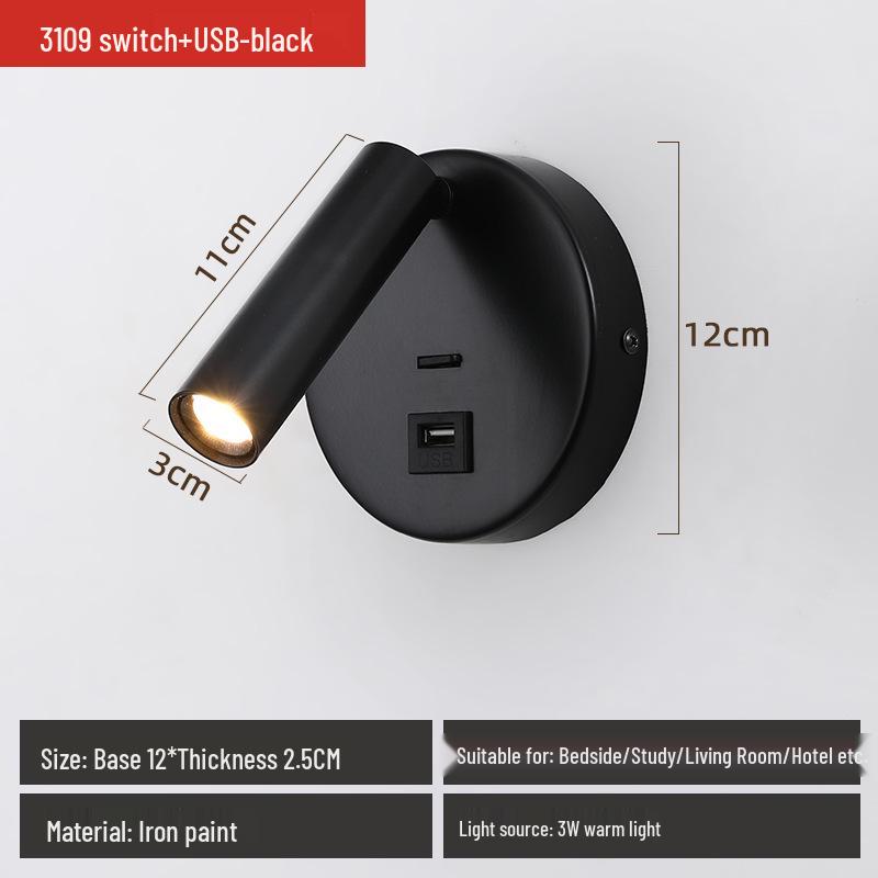 Rotatable Wall-Mounted Reading Lamp for Hotel Bedside - Modern Minimalist Design