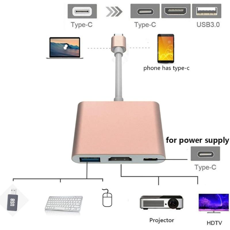 3 in 1 USB C Digital Multiports Adapter with 4K HDTV Output for Laptops and Tablets High Resolution HDTV Adapter