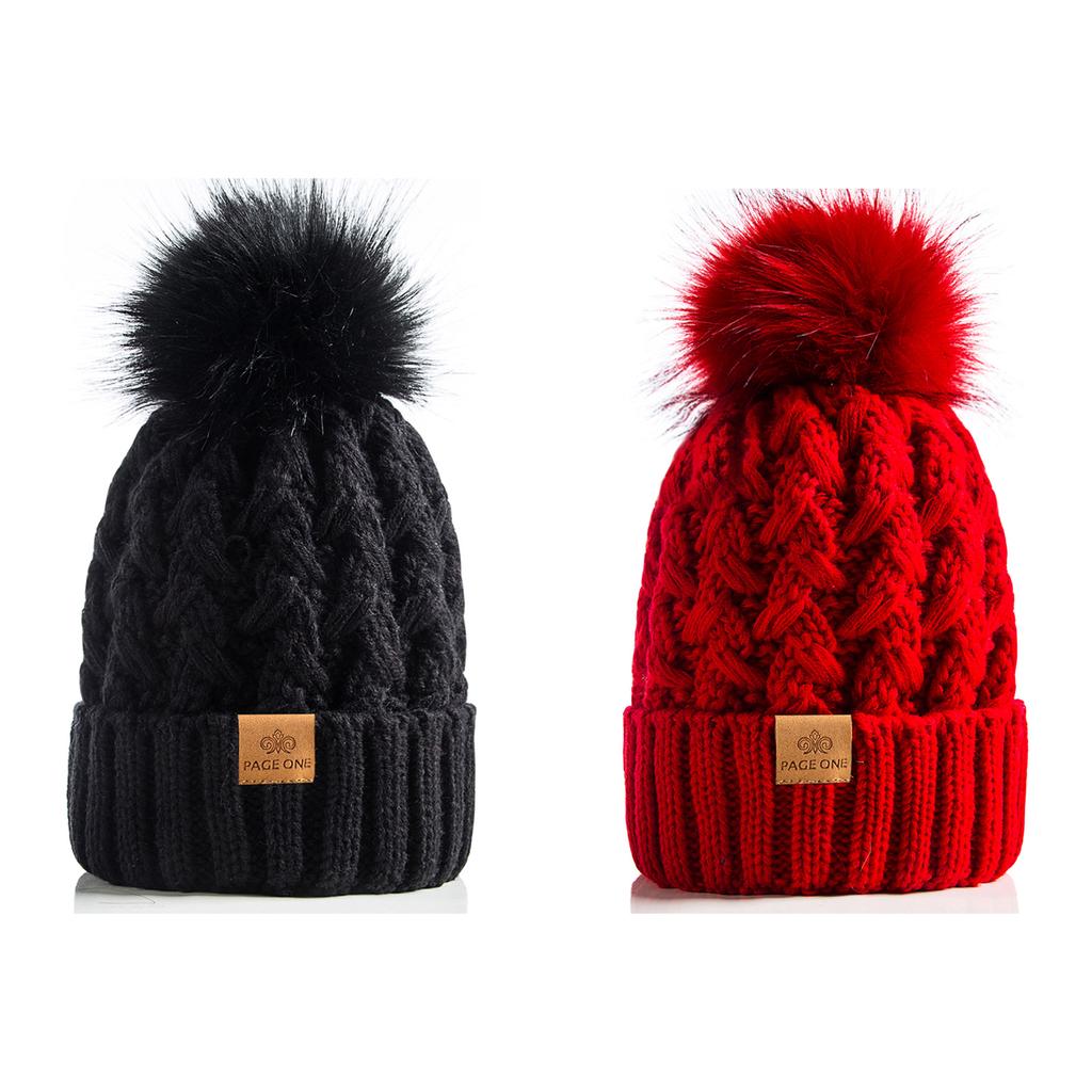Women's Winter Warm and Thick Knitted Hat, with Fleece Lining Inside, Two-piece Set