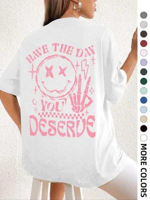 Unisex Cartoon Letter Print Drop-shoulder T-shirt, Unisex Fashionable Casual Crew Neck T-shirt.