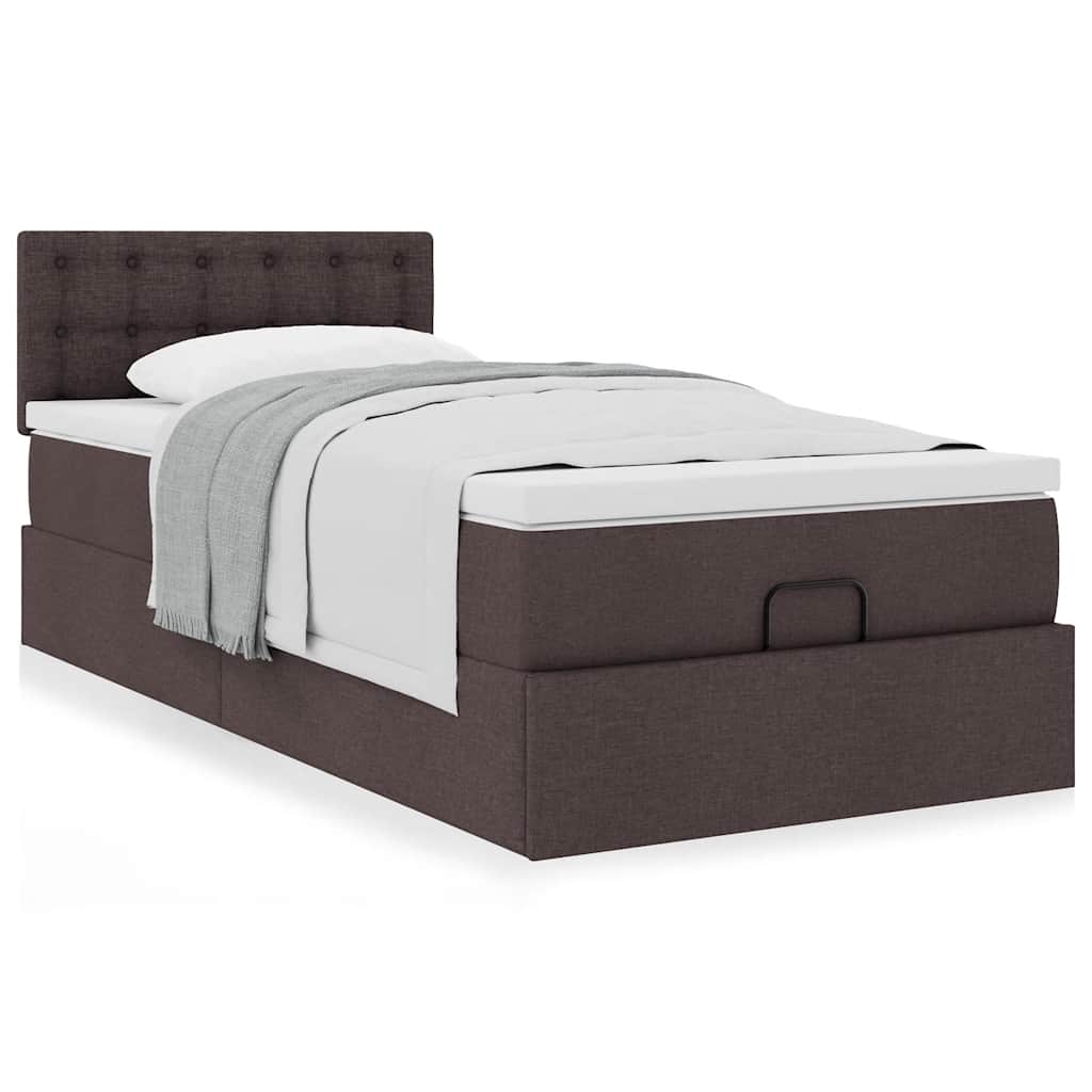Ottoman Bed with Mattress Dark Brown 90 x 190 cm Fabric