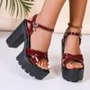 Fashion Sandals for Women One Word Summer 2025 Block Heel Ladies Shoes Wedge with Platform Waterproof Footwear Chunky Super-high Beige