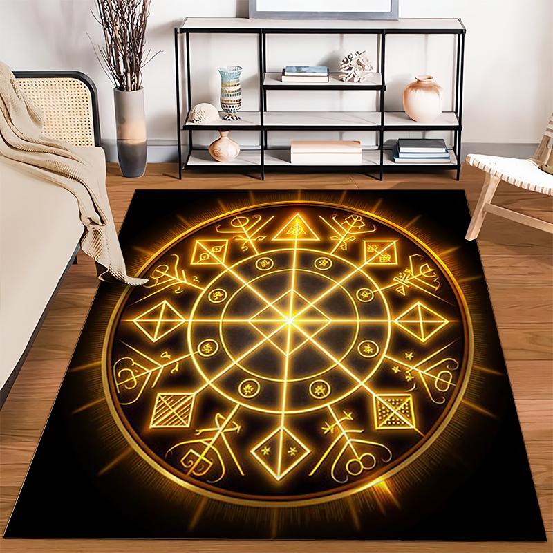 Mystical Symbols Circular Design Non-slip Rug Suitable for Living Room and Bedroom Sofas