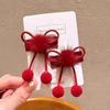 New Year Red Pom-pom Bow Hair Clips, Cute Princess Hair Accessories for Baby Girls, Festive Hair Barrettes for Toddlers