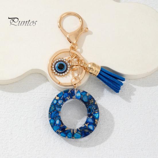 Durable Keychain Charm Blue Series Pendant, Initial Letter Key Chain with Eyes Keyring Tassel Design, A-Z Holder for Bags Backpacks Cars Accessories