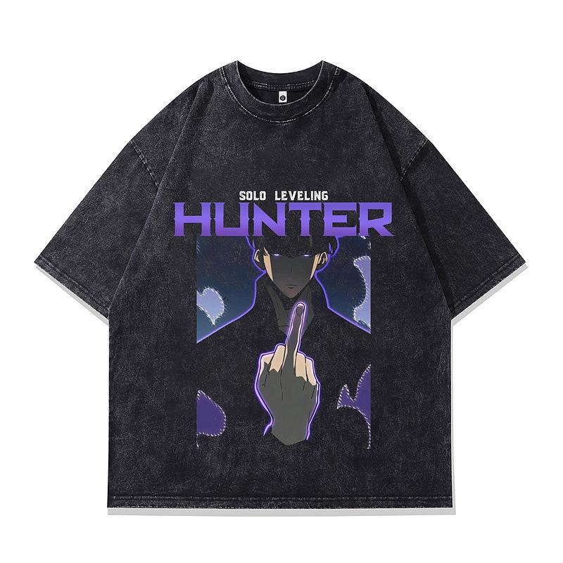 Men'S Clothing Washed And Old Cotton Short-Sleeved T-Shirt Japanese Animation Direct Injection Printing Loose Half-Sleeved Vintage Top