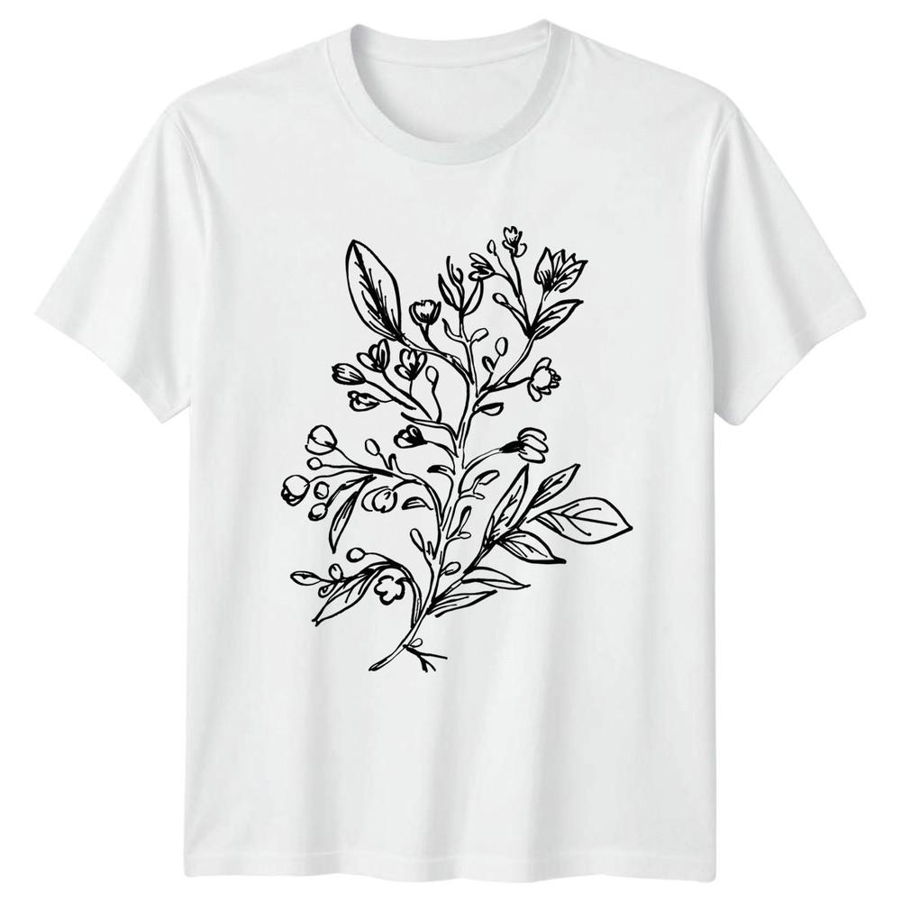 Minimalist Wildflower Bouquet Sketch Unisexs TShirt Line Art Botanical S
