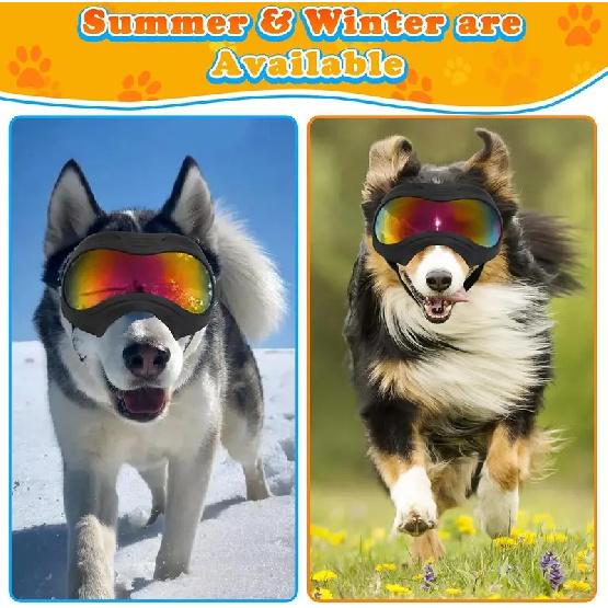 Dog Goggles UV Protection Windproof Dustproof Anti-Fog Dog Sunglasses Large Medium Dogs Lightweight TPE Frame Adjustable Strap