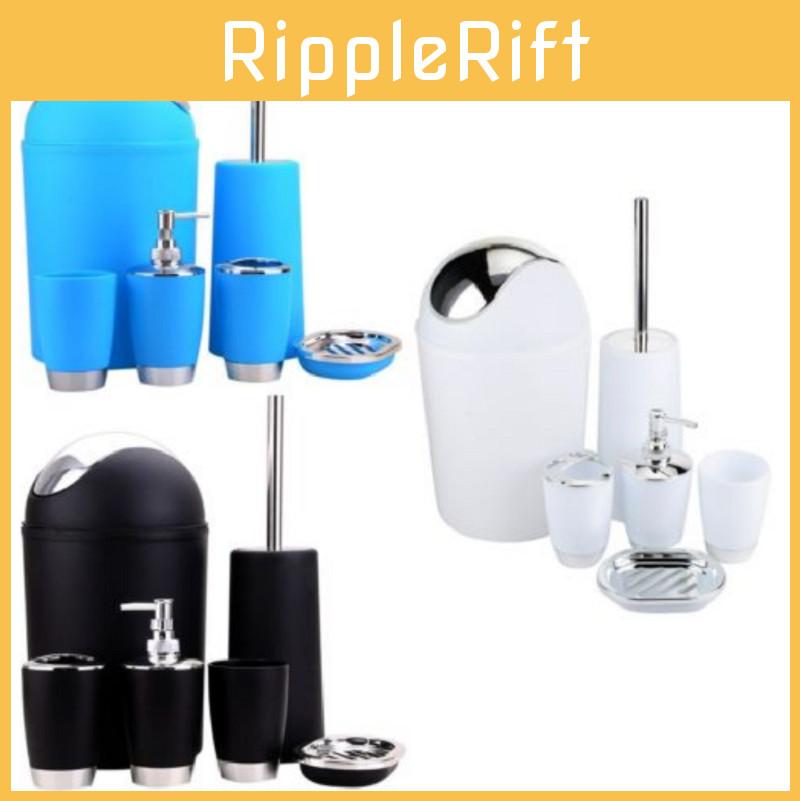 Bathroom Accessory 6 Pc Set Soup Bin Soap Dish Dispenser Tumbler Hold Toothbrush