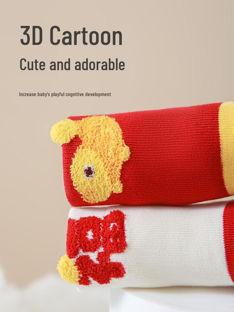 2025 Autumn/Winter Baby Seamless Red Mid-Calf Socks for New Year, Full Moon, 100 Days, 1 Year Old