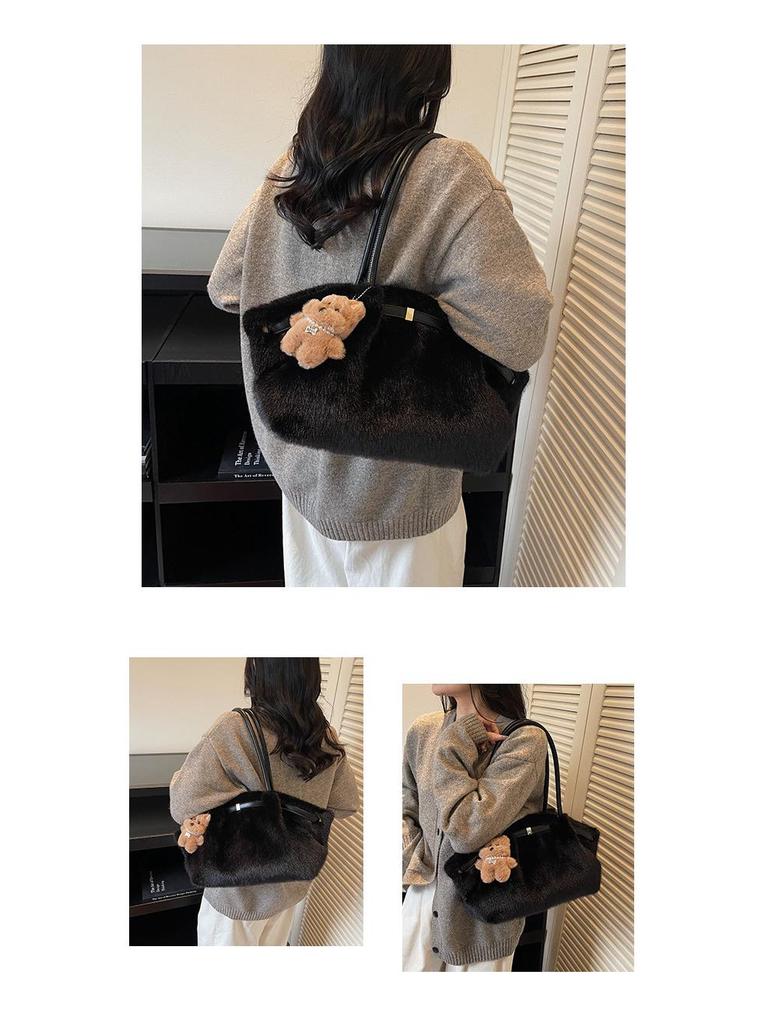 2025 Luxury Women's Fluffy Tote Bag - High-End, Large Capacity for Autumn/Winter