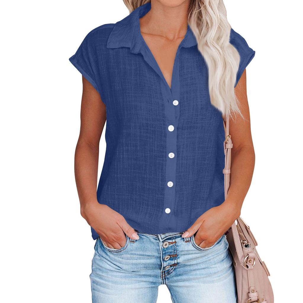 Women's Fashion Colour Single Breasted Shirt Casual Short Sleeve Top