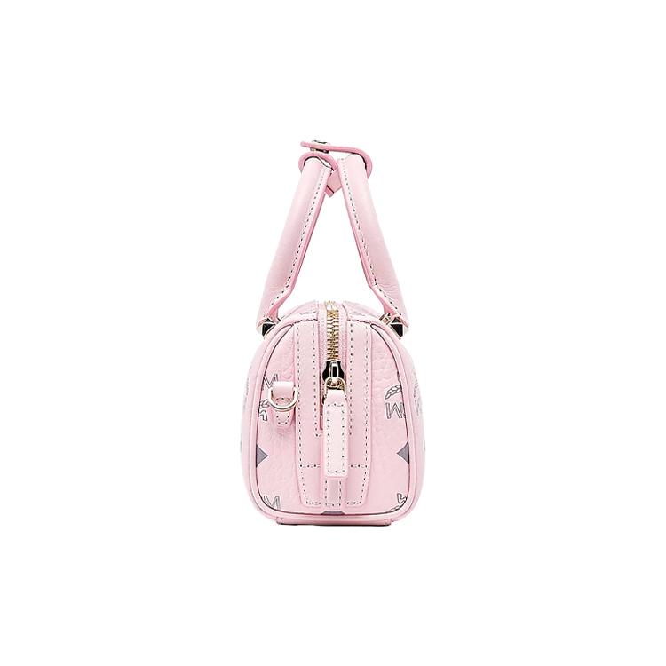 New MCM SAMBYPEN Collaboration Visetos Cow Leather Boston Bag, Shoulder Bag, Crossbody Bag Mini Women's Cherry Blossom Pink MWBBASP01QH001