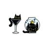 Black Cat Metal Brooch - Cartoon Fish Tank & Wine Glass Shape, Children's Backpack Accessory Badge