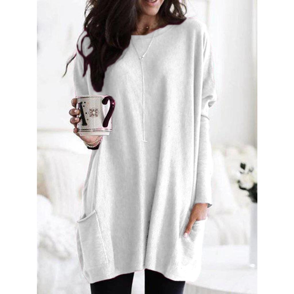Women Fashion Autumn and Winter Long Sleeve Top Casual Pocket T-Shirt Loose Plus Size S-5XL