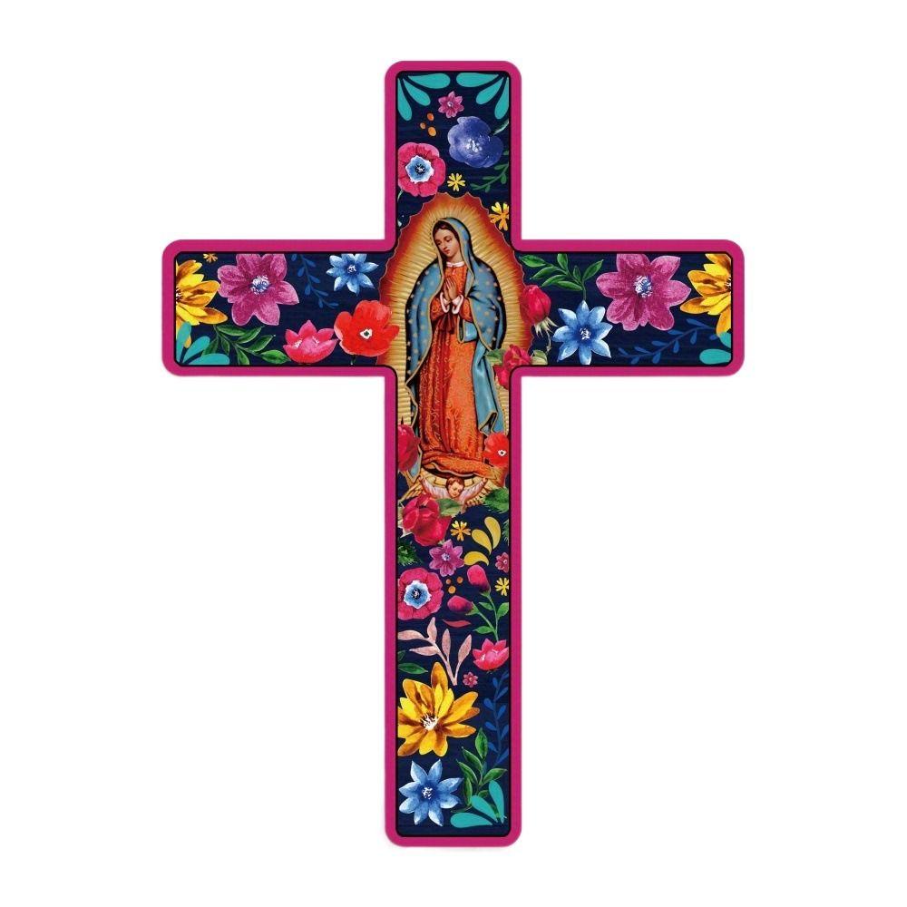 11.8*16 inch Floral Cross Wall Decor Easter Wooden Christians Cross Sign Mexican Style Inspirational Christians Hanging Sign