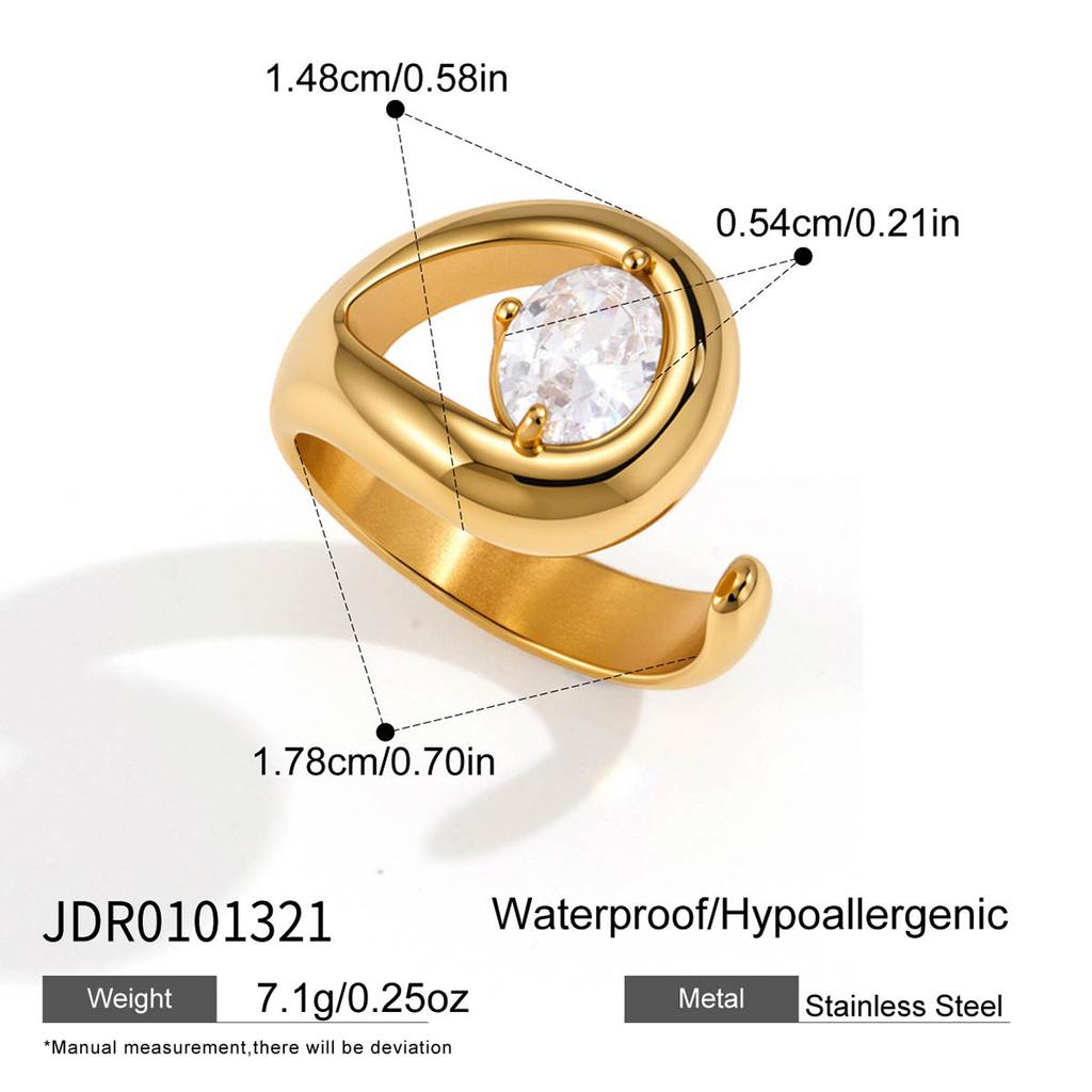 Youthway Oval Zircon Hollow Water Drop Open Rings For Women Delicate 18K Gold PVD Plated Stainless Steel Rings Fashion Jewelry