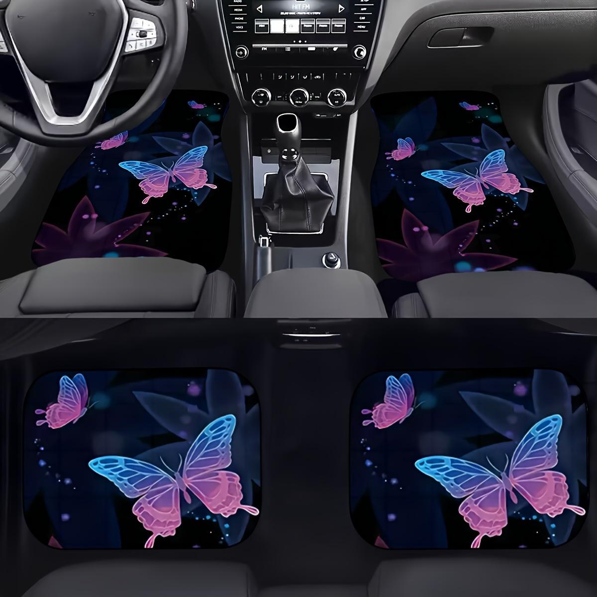 4pcs Purple Butterflies Printed Car Floor Mats, Heavy Duty Car Mats, Car Accessories, Universal Fit 4pcs