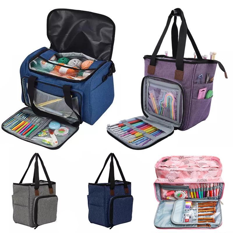 Oxford Cloth Yarn Storage Bag Knitting Crochet Bag Yarn Tote Wool Crochet Hooks Sewing Needles Tote Bag for DIY Thread Wool Yarn