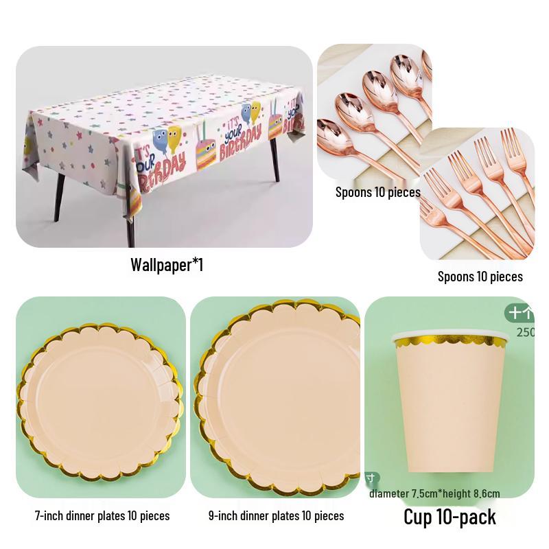 Disposable Party Supplies Set: Paper Plates and Cups for Birthdays and Weddings