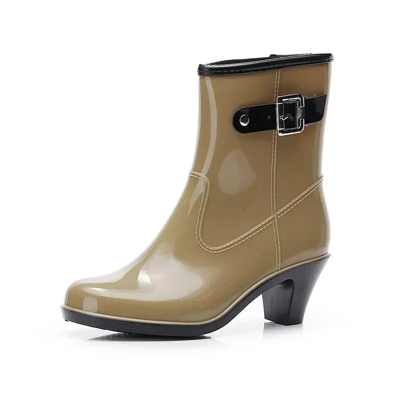 Dames Regen Enkellaarsjes Dames Waterdicht Dames Sneeuwlaars Vrouwelijk Antislip Hoge Hak Mode Waterschoenen Botas Mujer