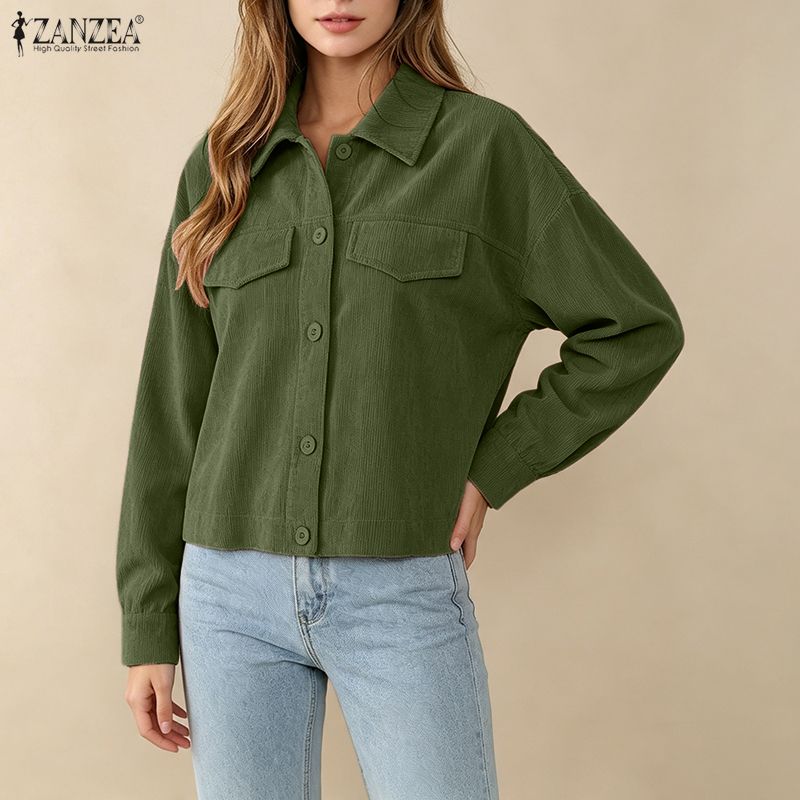 ZANZEA Blusa Casual de Manga Larga Holgada con Cuello Vuelto para Mujer