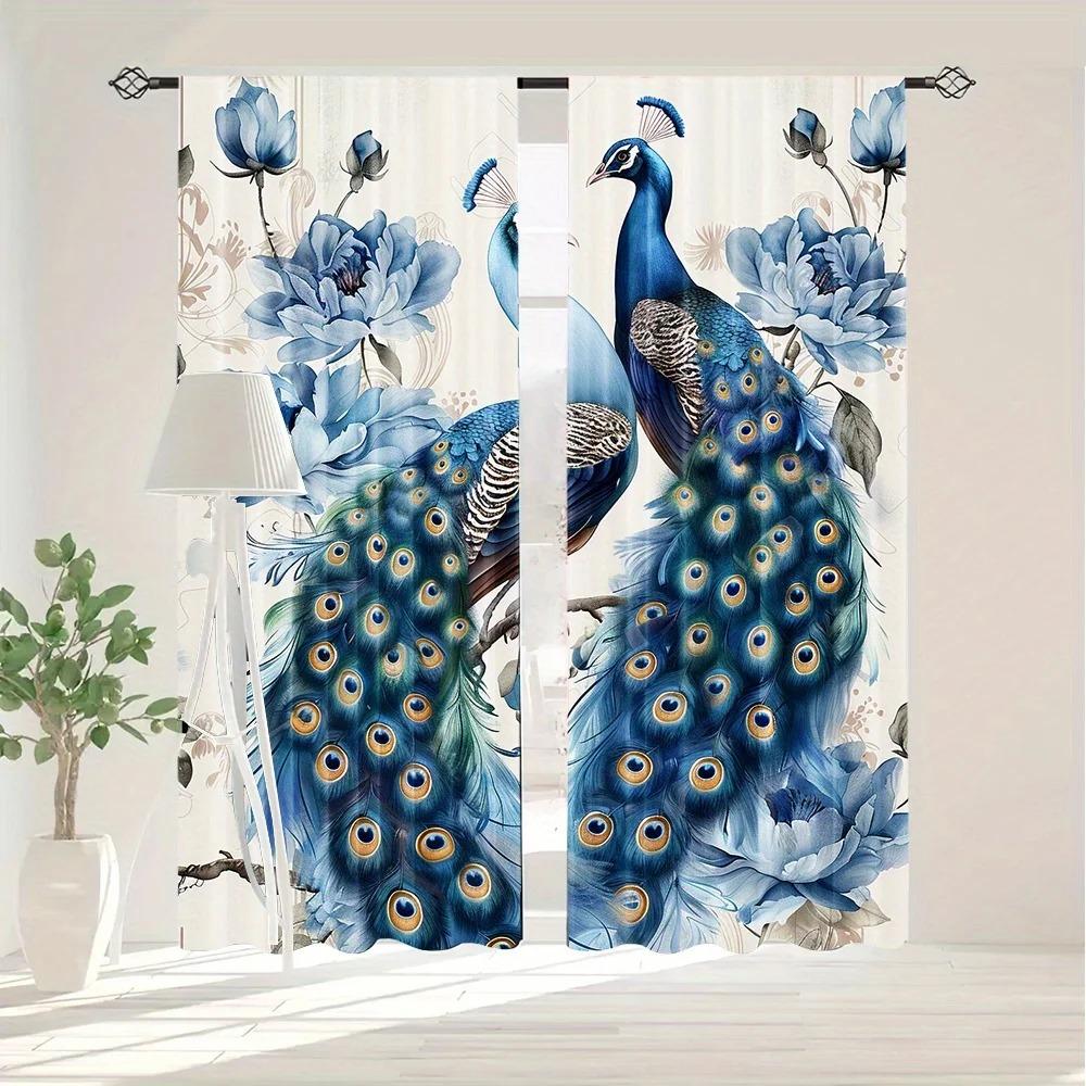 2-Piece Set Vibrant Peacock Print Curtains Rod Pocket Design For Living Room Kitchen Bedroom Window Blinds Home Decor cortinas