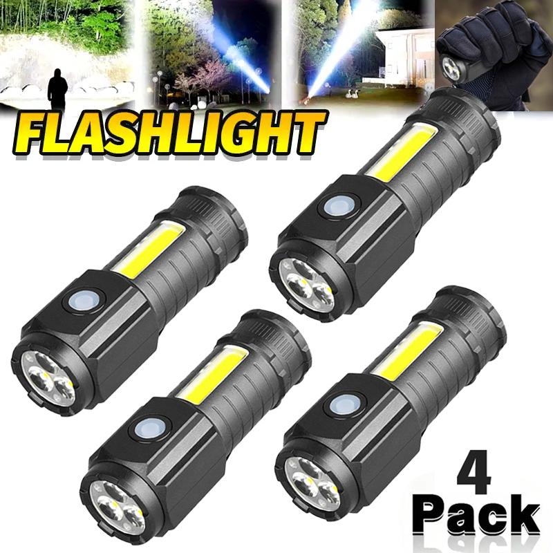 Portable outdoor flashlight, Four lighting modes, Pen clip design, Magnetic bottom, USB port charging