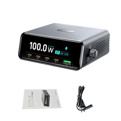 265W GaN Charger 5 Port Fast Charging Station with 2.3 Inch High Definition Screen Smart Power Display