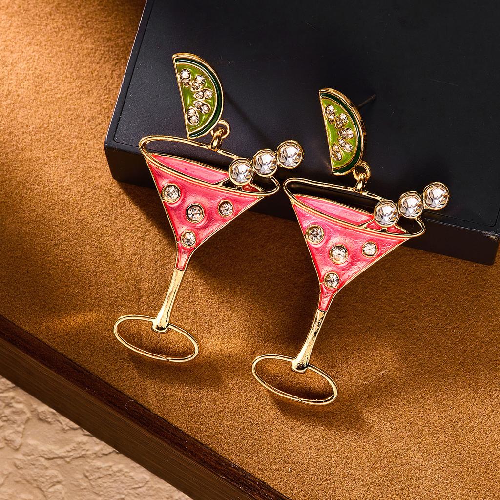 Creative Cocktail Cup Series Design Drop Earrings for Women Imitation Pearl Crystal Rhinestone Goblet Earring Fashion Jewelry