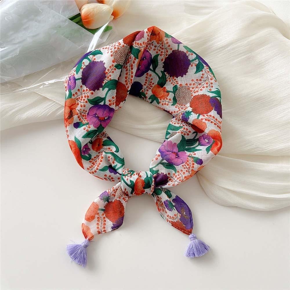 60x60cm Square Scarf Fringed Floral Kerchief Tassel Muffler Hair Bandana Travelers