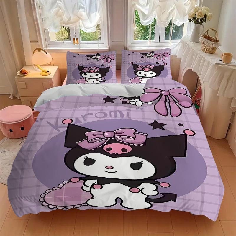 3pcs Kuromi's Whimsical Adventure Bedding Set Includes 1 Quilt Cover and 2 Pillowcases, Comfortable Bedding with Stylish Design for Bedroom S059