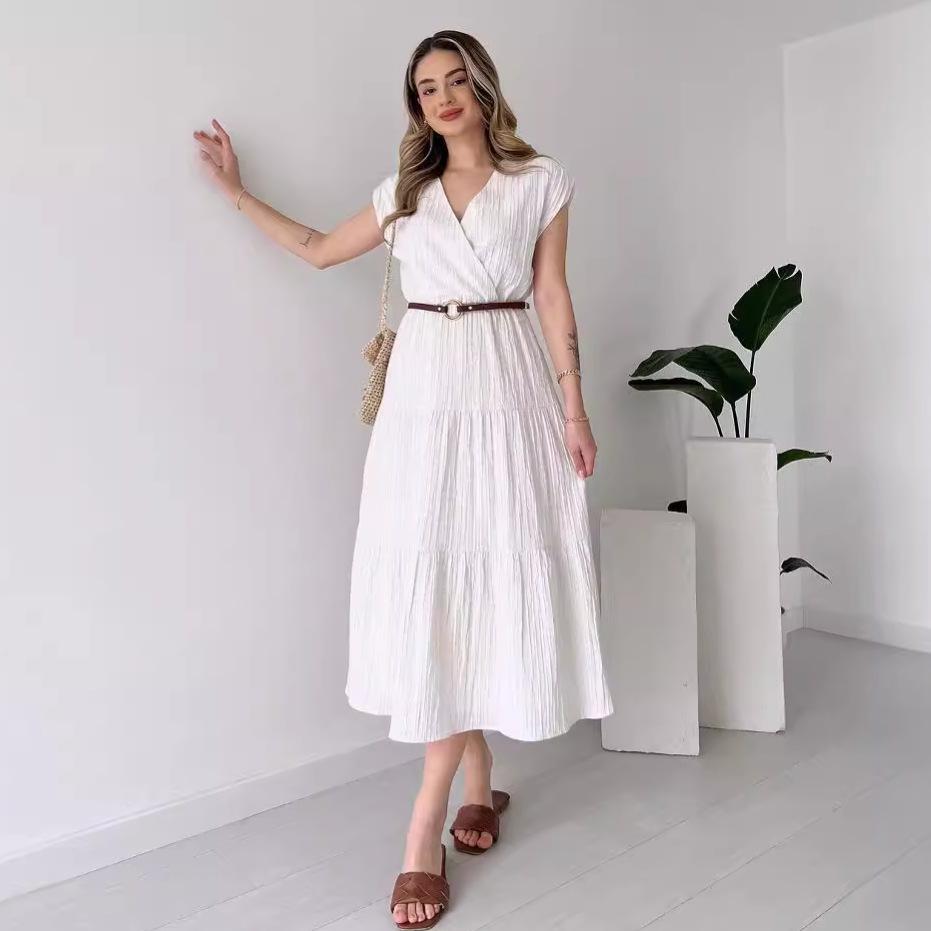 2024 Summer Women's Solid Color V-Neck Long Slim Dress