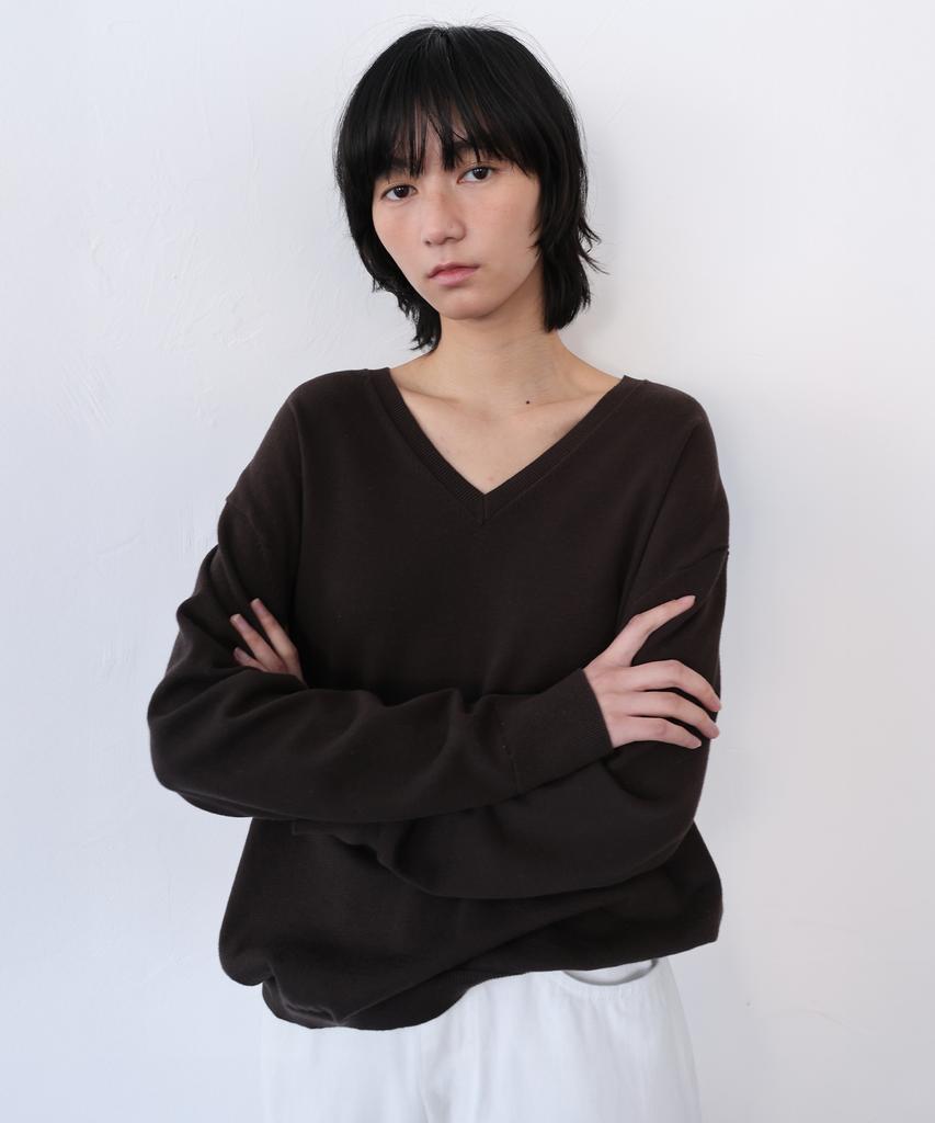 Leuba All-Day Cotton V-Neck Knit - Espresso Brown