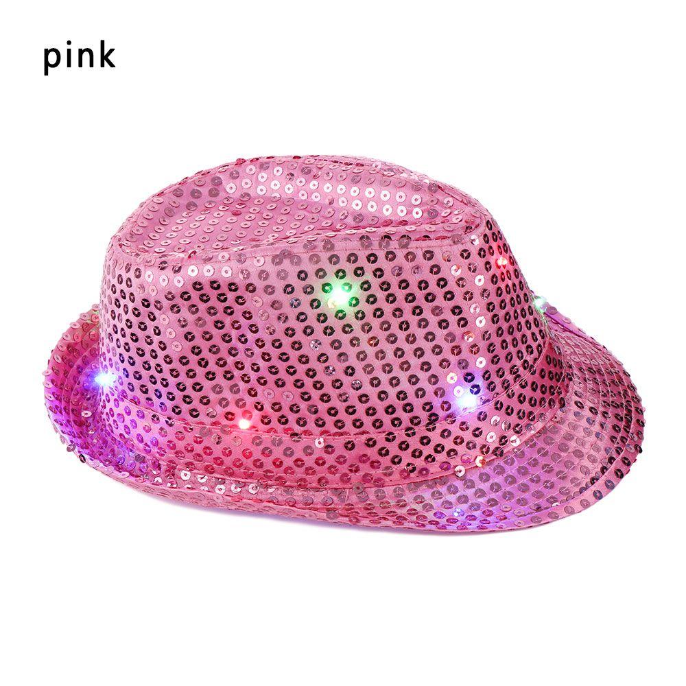 

Unisex Dress Dance Party Flashing Sequin Led Fedora Trilby Panama Cap Jazz Hat розовый