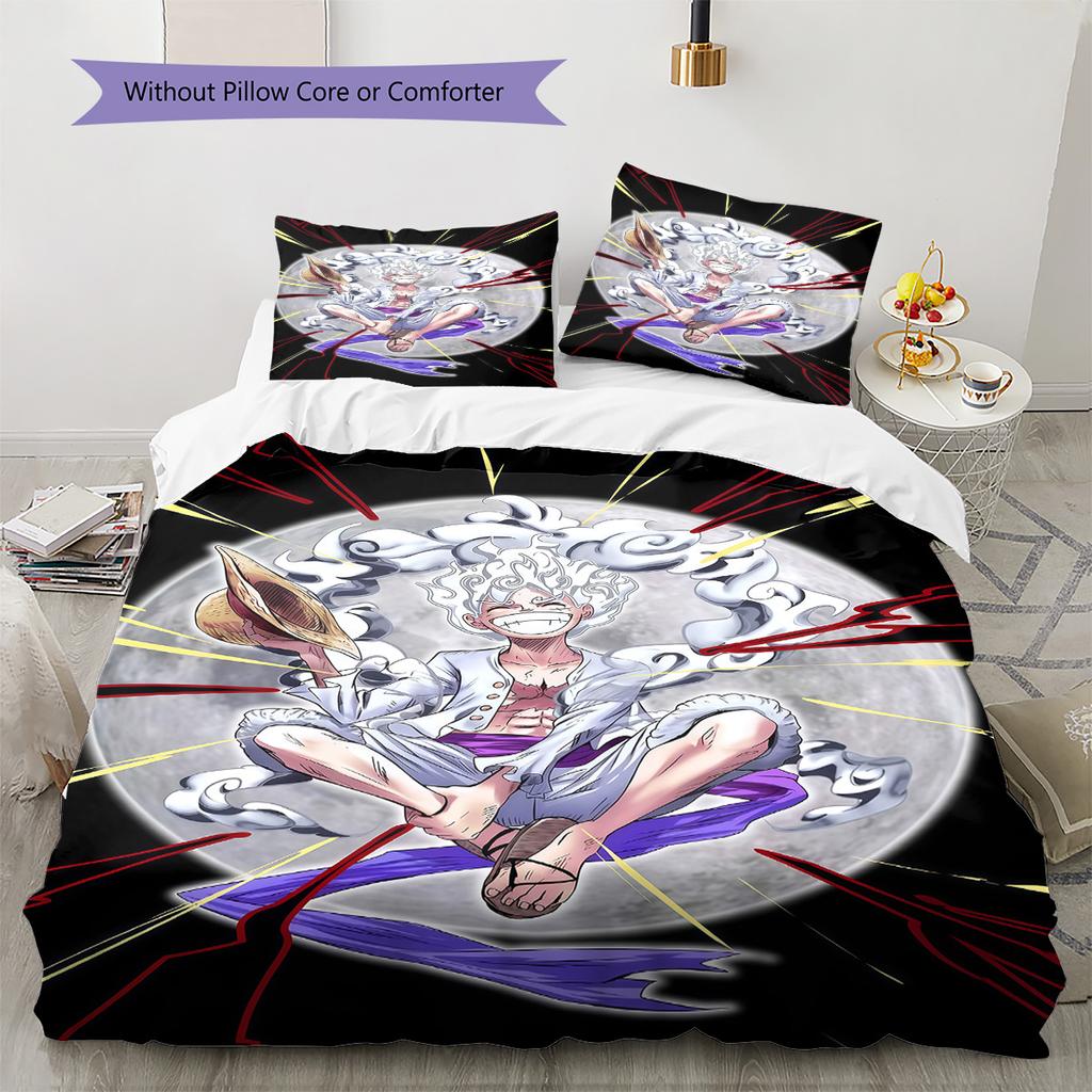 One Piece Gear Pattern Bedding Quilt Set Quilt Cover Pillowcase Home Birthday Gift(1 * duvet cover + 2 * pillowcase, without core)