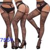 New style open crotch lace transparent suspender black silk sexy fishnet stockings non-slip one-piece suspender belt for women
