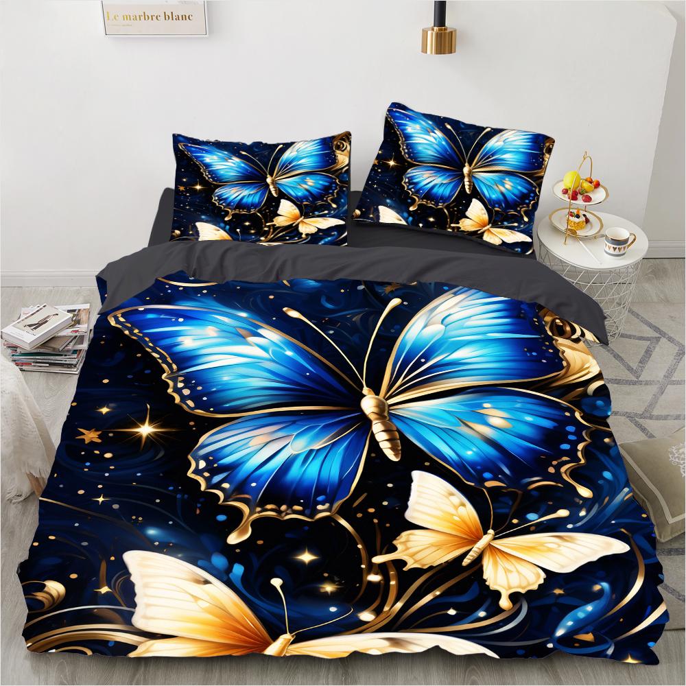 3D Digital Luxury Bedding Set Printed Purple Bohemian Butterfly Duvet Cover Queen King Size Floral Set 3 Pcs With 2 Pillowcases