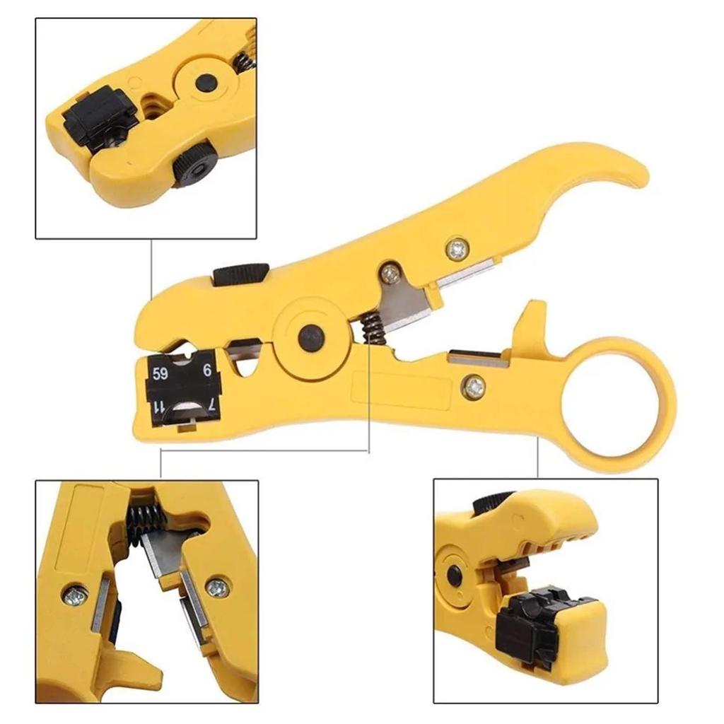 Universal Coaxial Wire Stripper Coaxial Cable Crimper Cutter for RG-59, RG-6, RG-7, RG-11, 4P/6P/8P