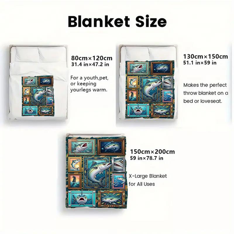 Fish Art Collection 2D Flat Pattern Flannel Blanket, High Quality All Seasons, Home Decor, Warmth and Comfort, Perfect for Christmas Gifts.