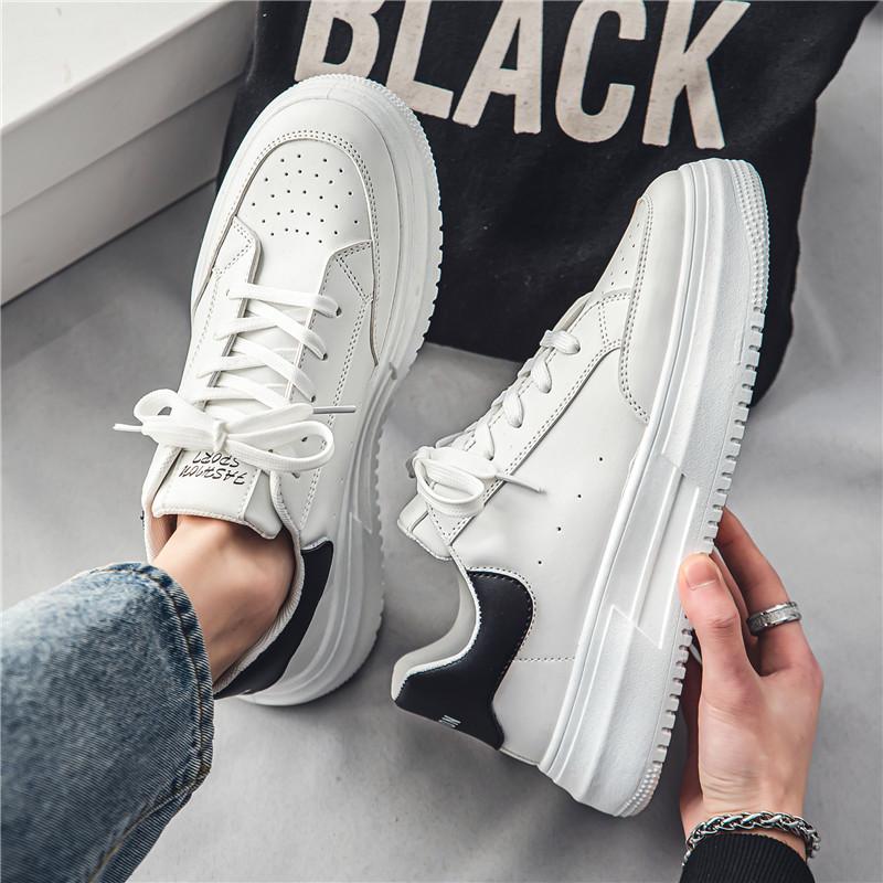

Men s shoes spring trend versatile leather platform white shoes men s breathable white youth casual sports shoes 39