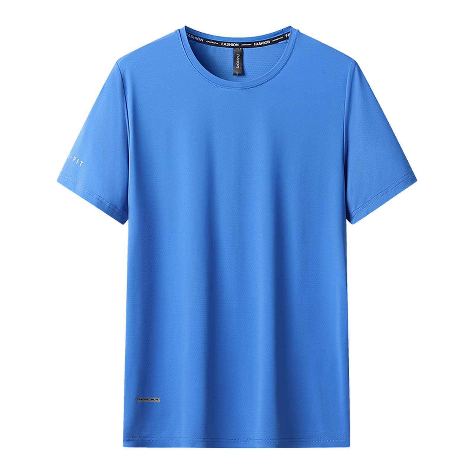 

Мужские быстросохнущие спортивные футболки с короткими рукавами, впитывающие влагу, рубашки для тренировок для бега, эластичные летние повседневные дышащие футболки с круглым вырезом M