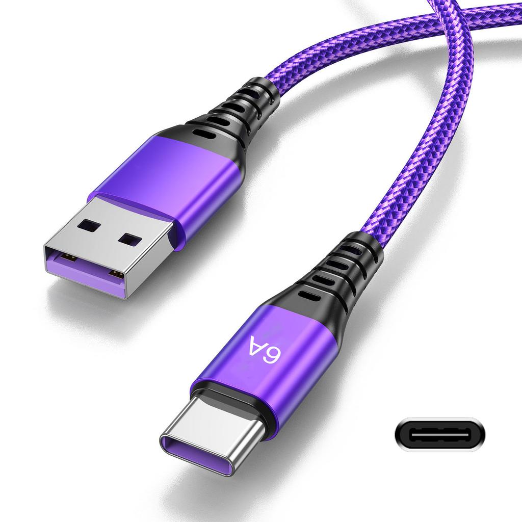 USB C Fast Charging Cable 6A PD 66W Data Sync Nylon Braided Cord USB C to Type C Adapter Fast Charging Cable
