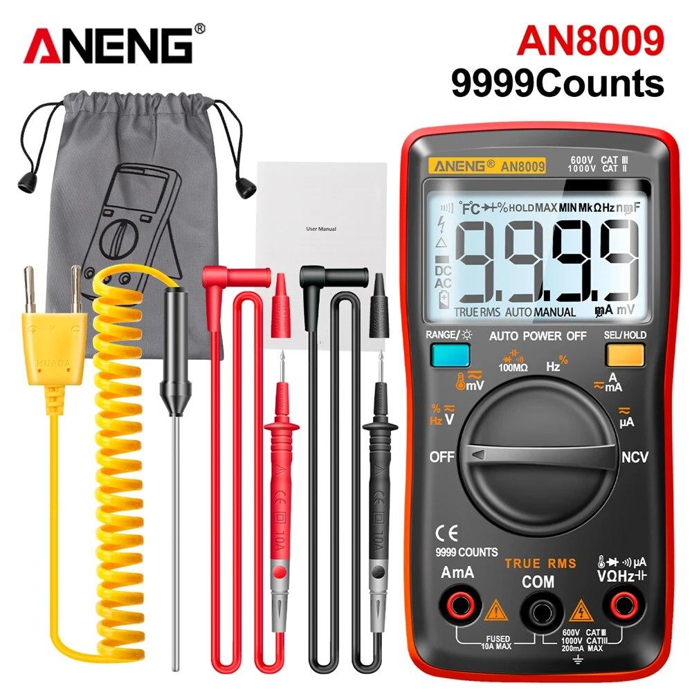 Mini Digital Multimeter ANENG AN8009 True RMS Transistor Tester Auto-Range Automotive Capacitor Tester Temp Diode Tool