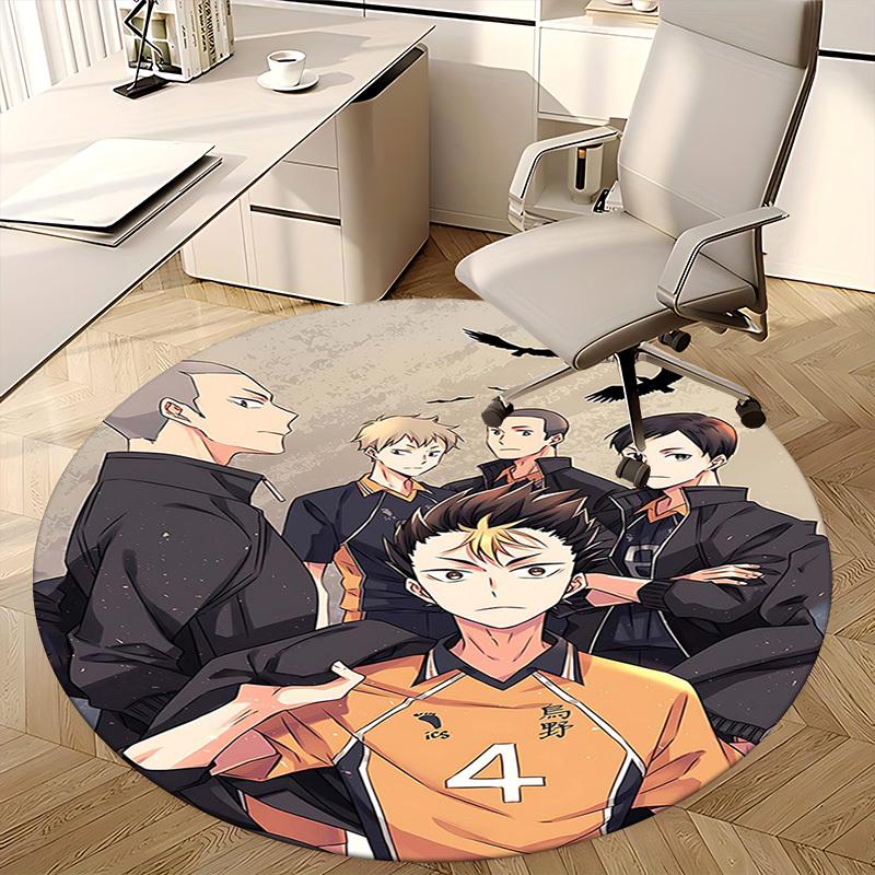 1pc Haikyuu Karasuno High Volleyball Team Round Carpet - Anime Design, Office Chair Mat, Non-Slip Rug, Suitable for Home Decor, Living Room