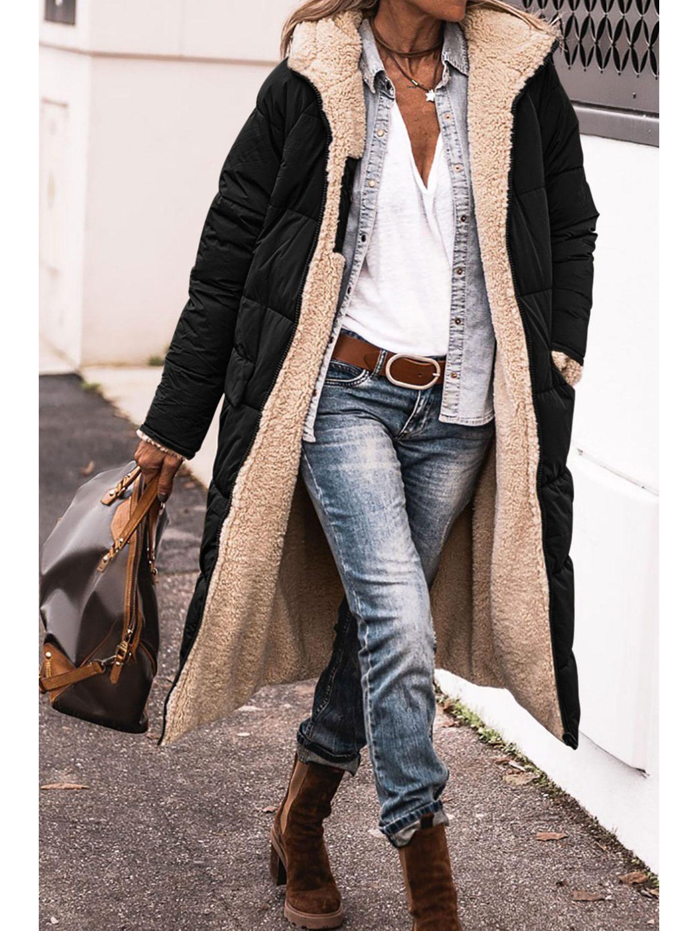 

Однотонное хлопковое пальто с капюшоном: Длинный рукав, двусторонний, приталенный кардиган-жакет XXXL