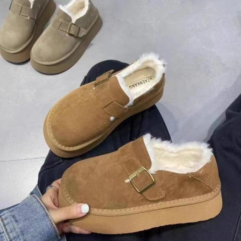 Fleece Thickened Snow Boots Winter New Women's Shoes One Pedal Fluffy Shoes Women's Cotton Shoes Platform Women