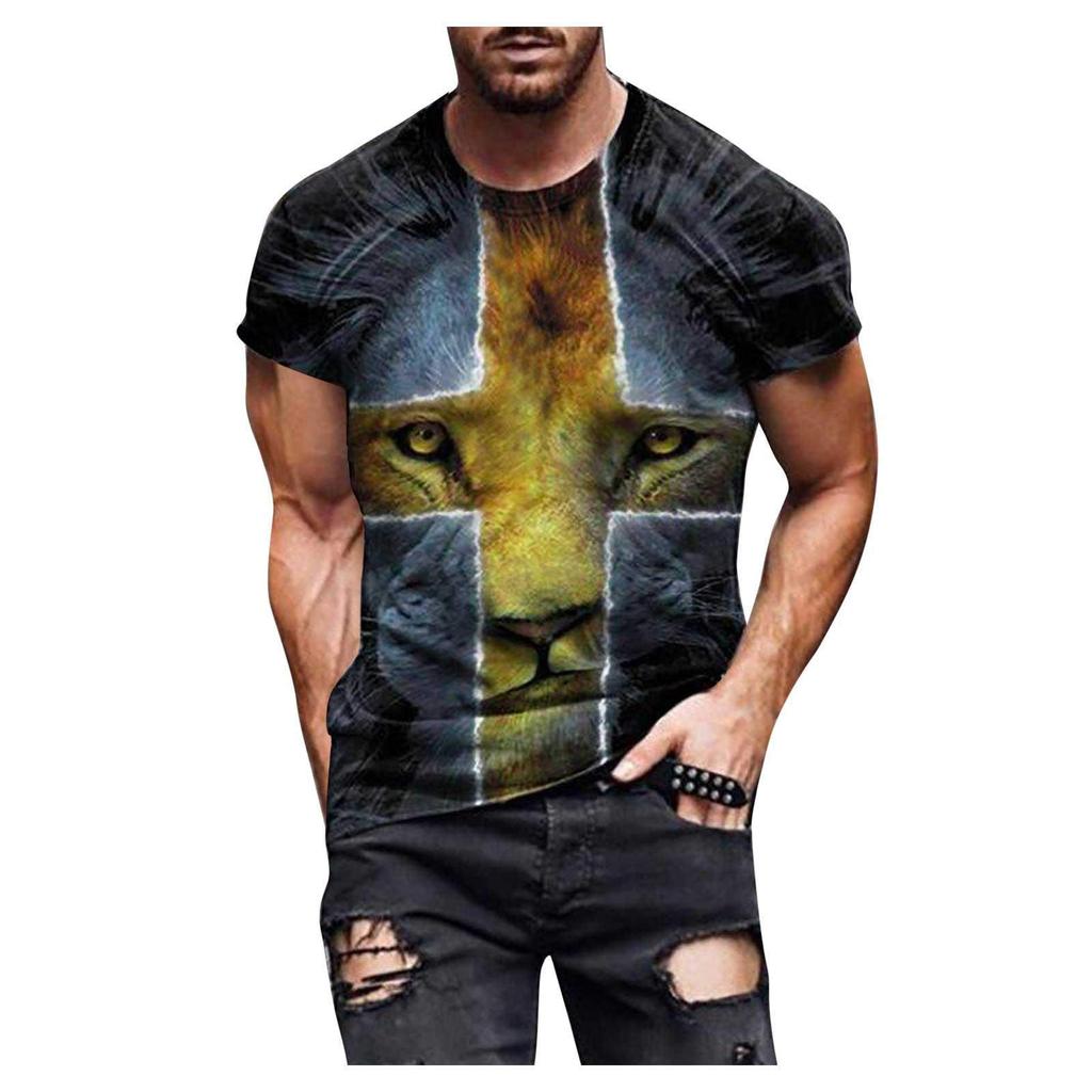 Men's Street Fashion Cross Belief Printed Round Collar Short Sleeve T Sleeve
