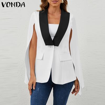 Women Fashion Contrast Color V-Neck Cape Long Sleeve Suit Jackets