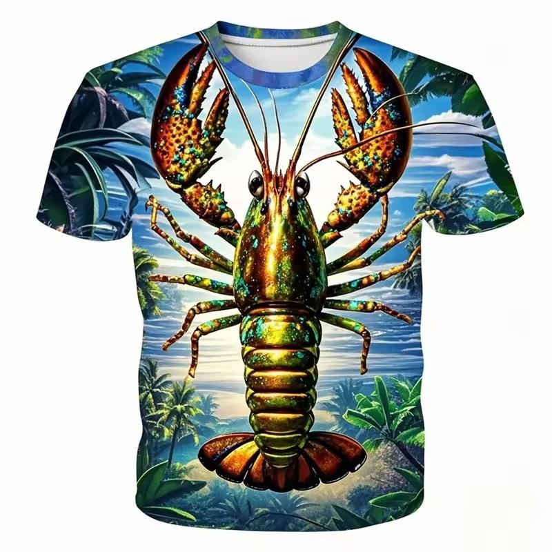 Funny Crayfish Graphic Short Sleeve Children's Clothing Boy Tshirt Fashion Casual Kids Summer Clothes Girl Clothes O-Neck Tops